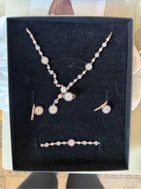 Rose Gold-Tone Crystal Pendant Necklace & Earrings Set